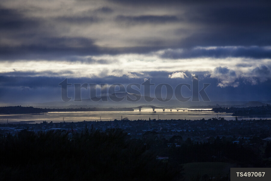 Auckland Harbour Bridge at sunset