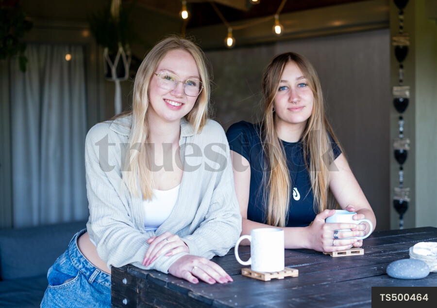 Teen Girls Drinking coffee