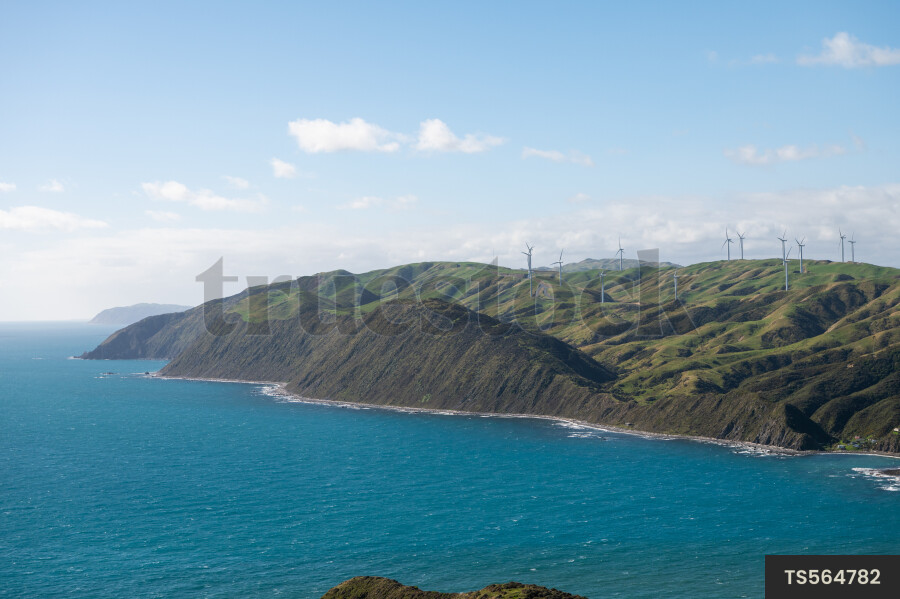 Makara West Wind Farm by sea in Wellington