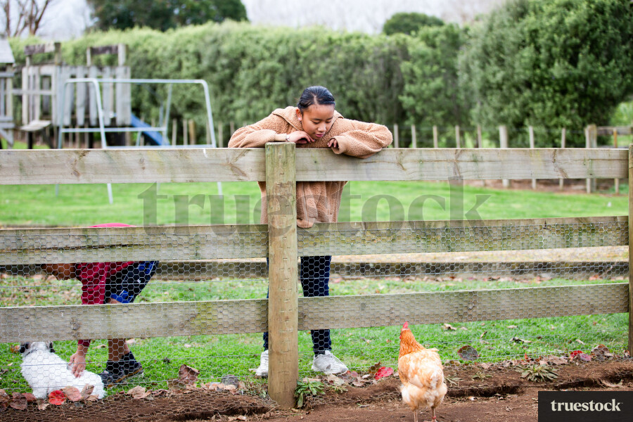 Girl at Clevedon Garden Watching Chickens