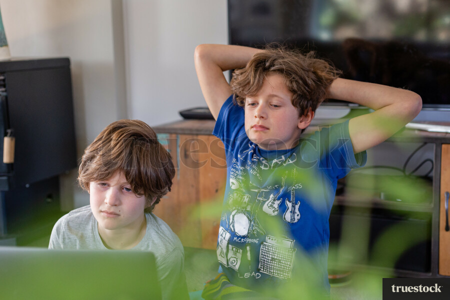 Children doing online school at home