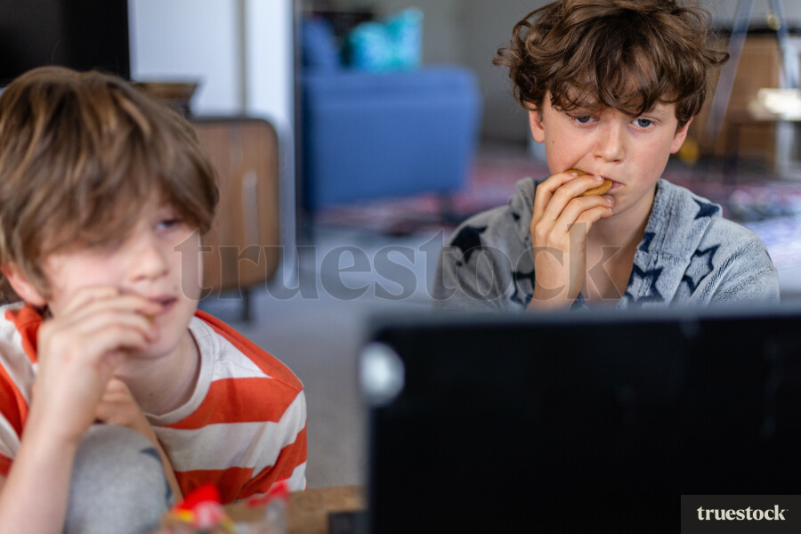 Children doing online school at home