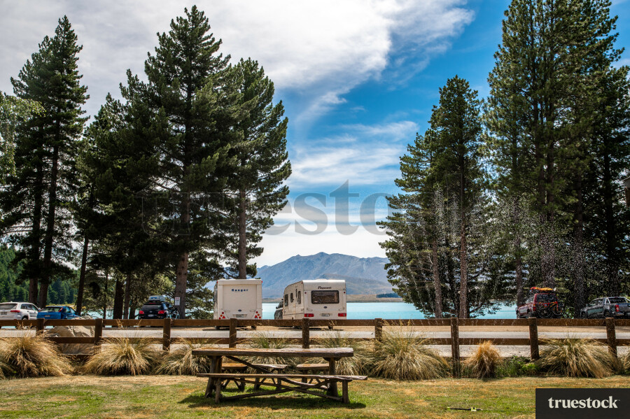 Parking lot with campervans
