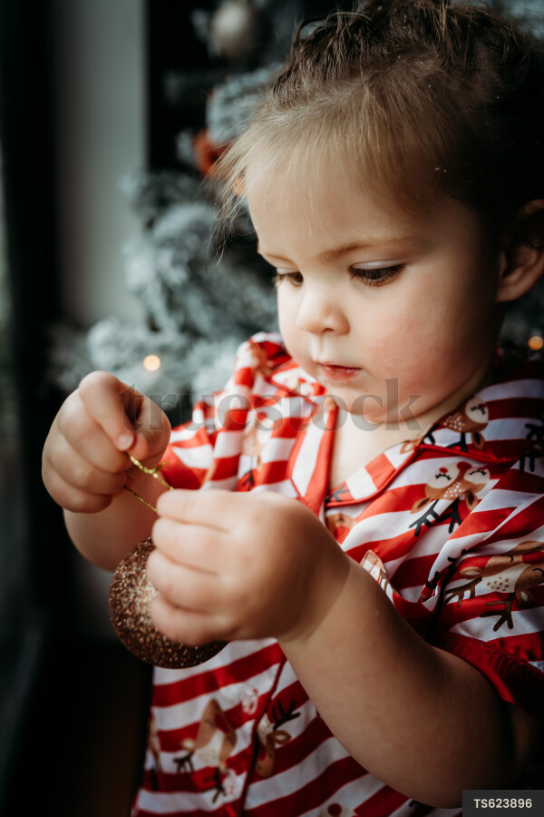 Young Girl with Christmas Tree