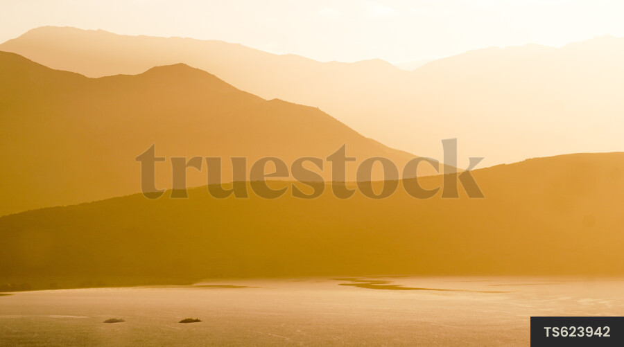 Mountains at Lake Wanaka during sunset