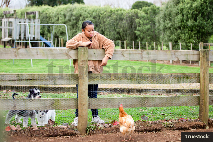 Girl at Clevedon Garden Watching Chickens