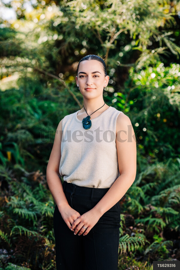 Portrait of Maori woman in garden