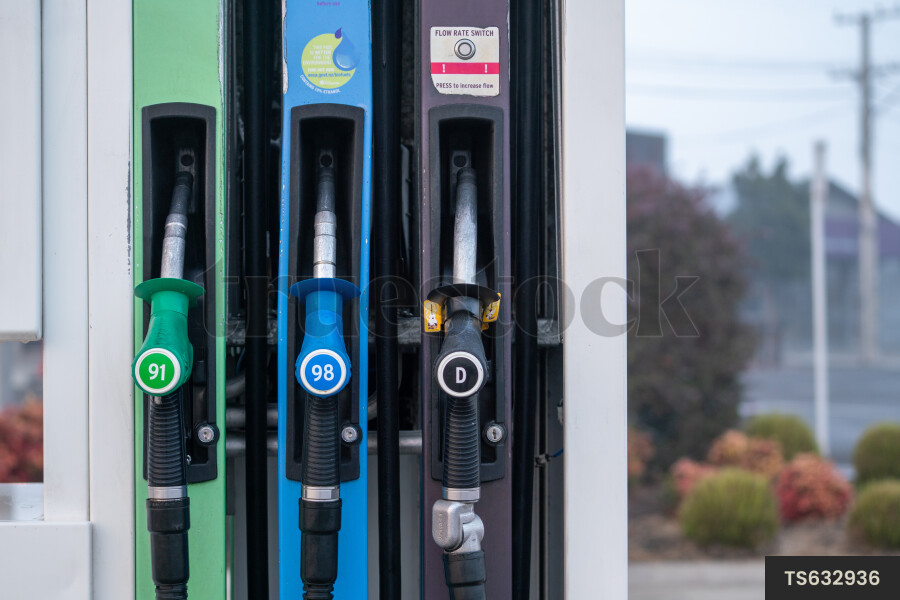 Close up of fuel pumps at gas station