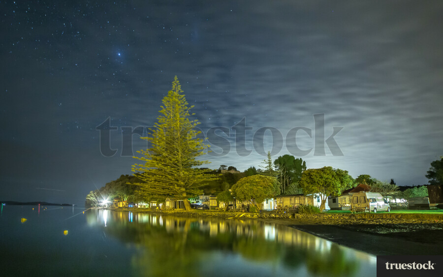 Coastal campground at night