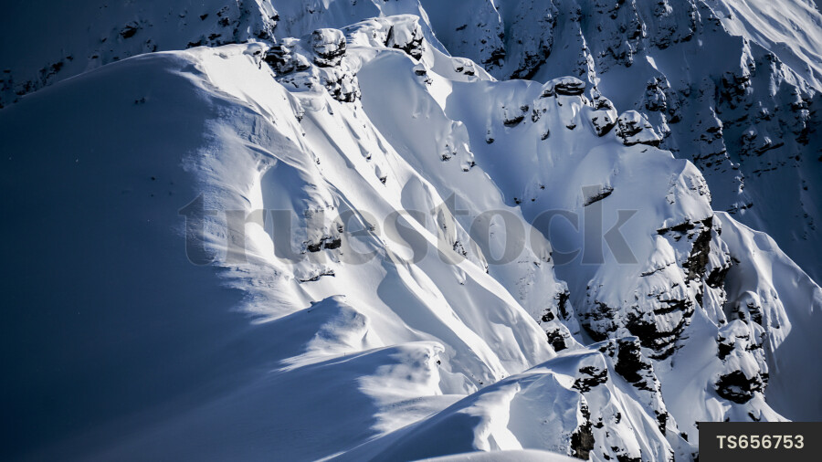 Aerial view of snow on mountain range in Mount Aspiring National Park