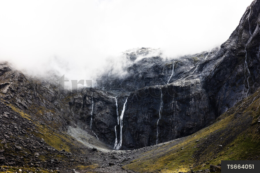 Scenic landscape of waterfall on mountain