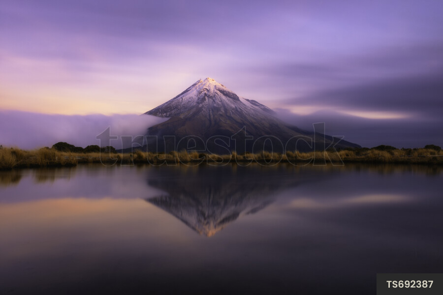 Reflection of Mount Taranaki in Lake Mangamahoe