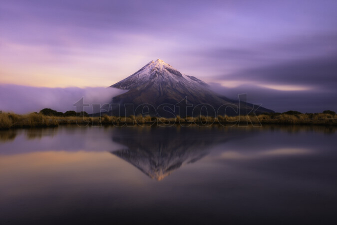 Reflection of Mount Taranaki in Lake Mangamahoe