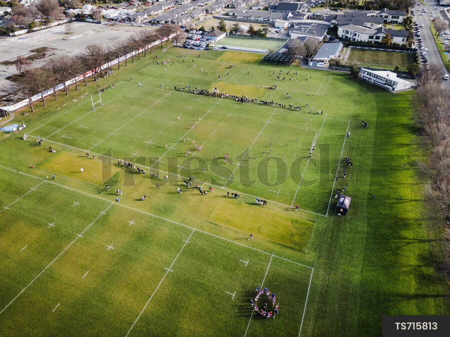 Aerial view of rugby field in Christchurch