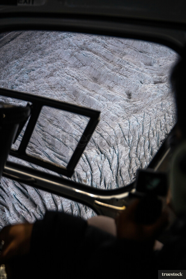 Helicopter flight over the mountains