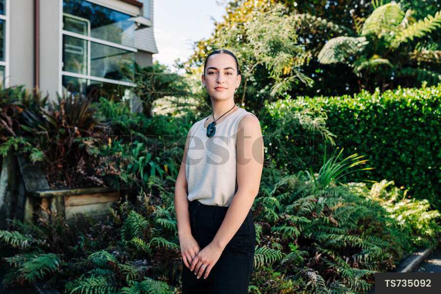 Portrait of Maori woman in garden