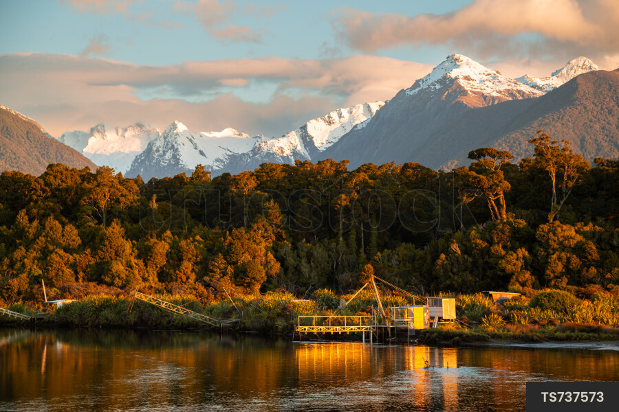 Jacobs River and mountains at sunrise