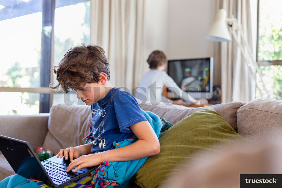 Children doing online school at home