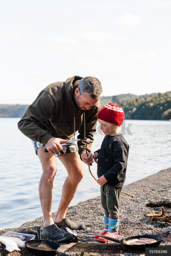 Father and Kids By Lake