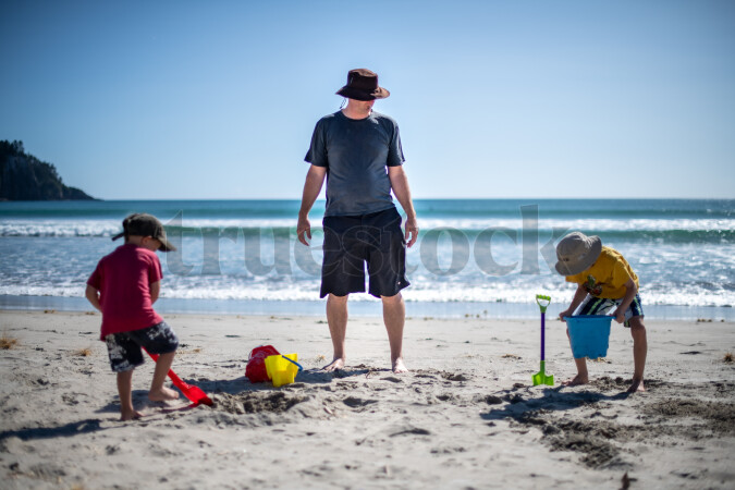 Father and Kids at Beach