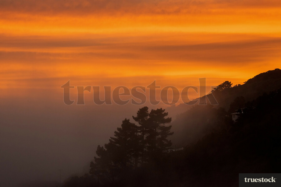 Panorama of sunset from the hilltop
