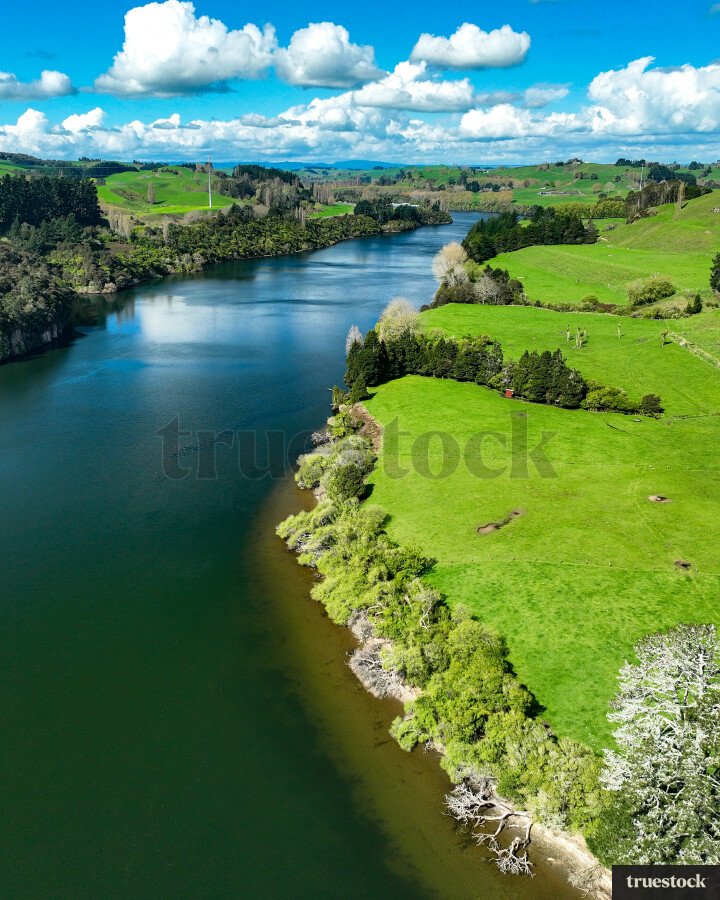Aerial view of Waikato River Farmland