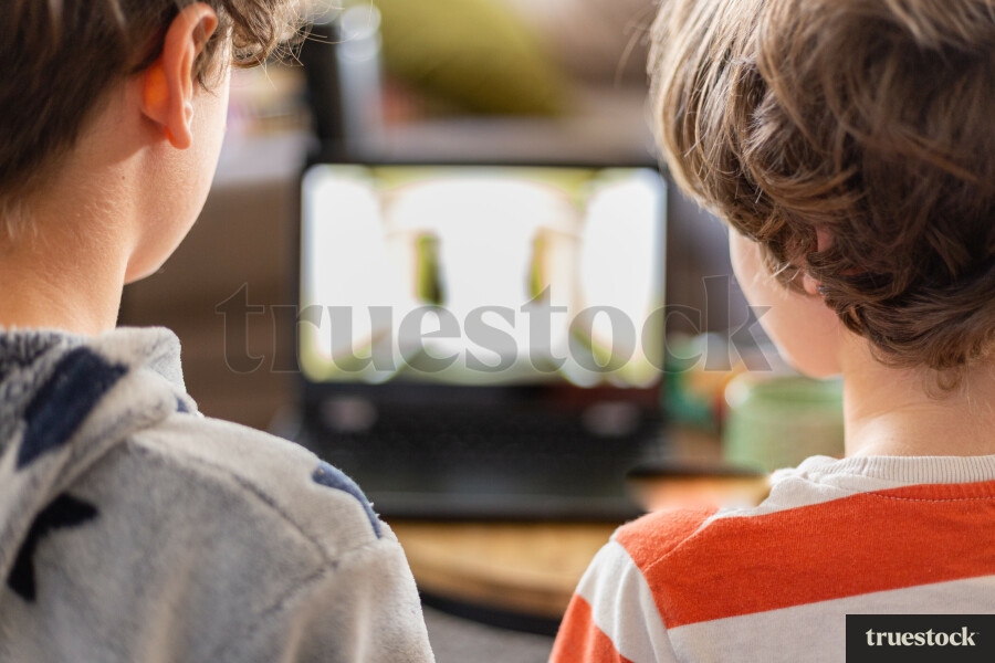 Children doing online school at home
