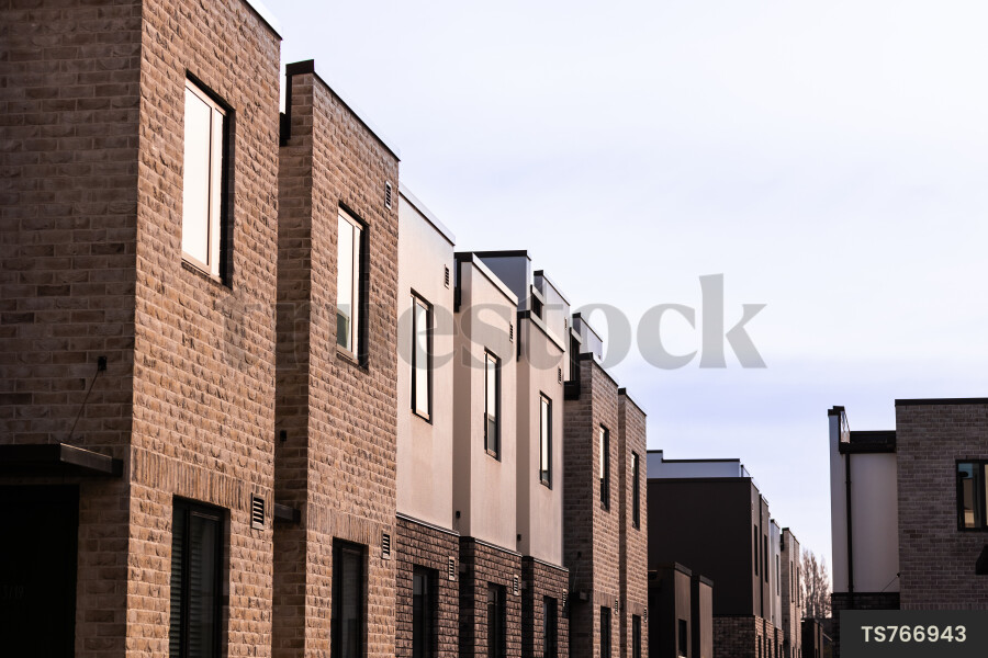 Exterior of modern townhouses in city