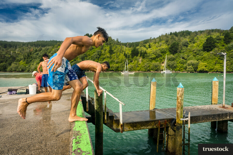 Jumping off the Wharf at Whangamata