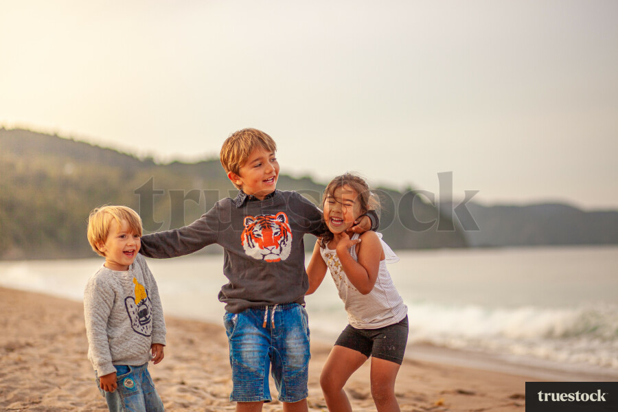 TS784963 Young siblings hugging and smiling at the beach by Fraser ...