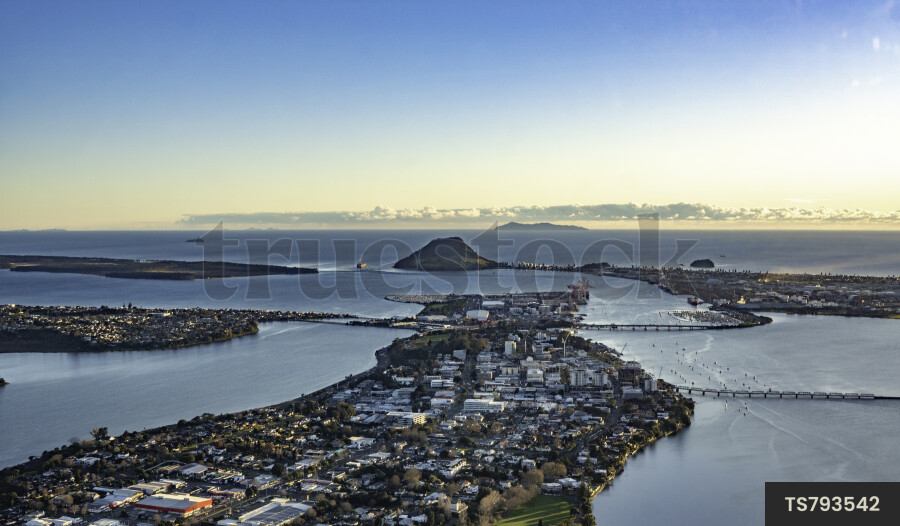 Aerial view of Tauranga and Mount Maunganui