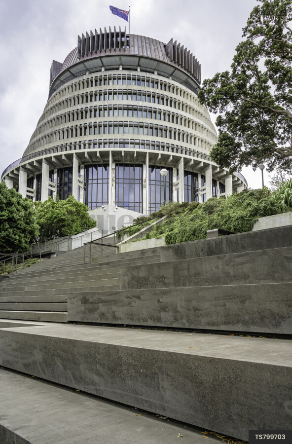Steps outside the Beehive in Wellington