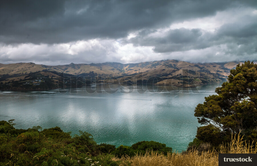 Lake view from the mountain with overcast weather