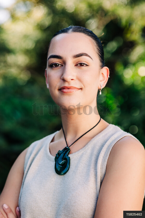Portrait of Maori woman in garden