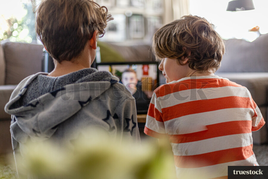 Children doing online school at home