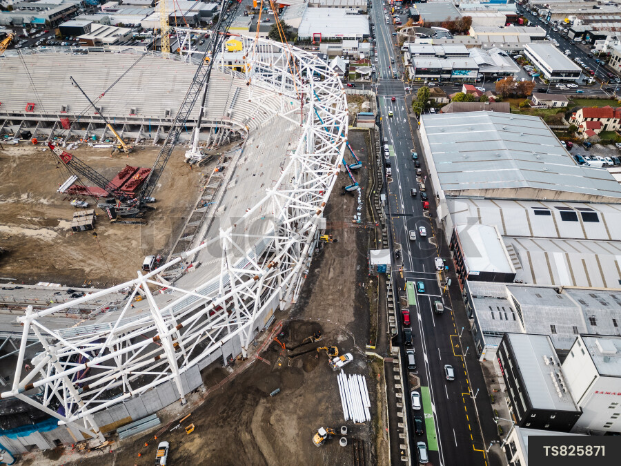 Aerial view of stadium construction site in Christchurch