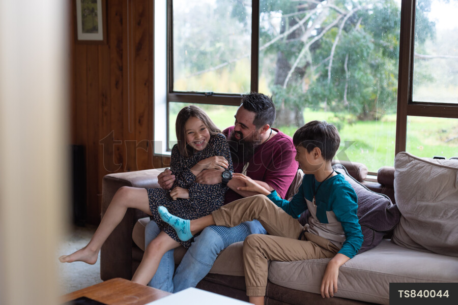 Father and Kids on Couch