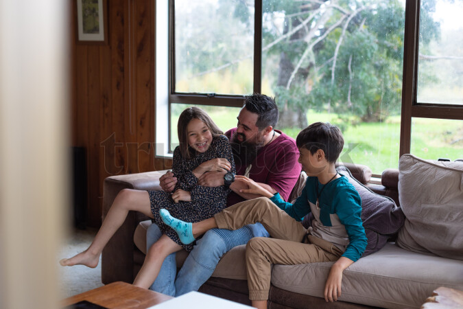 Father and Kids on Couch