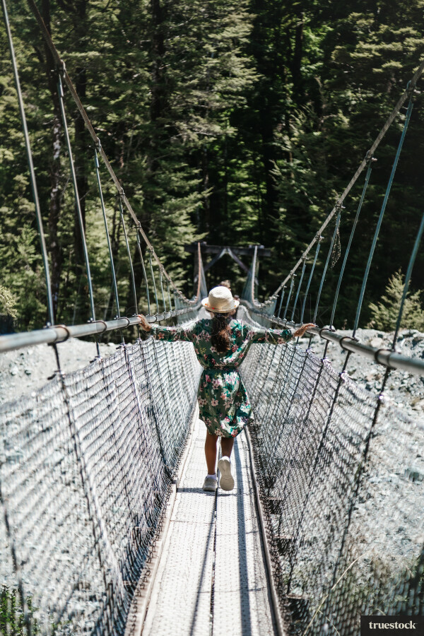 Walking on swing bridge