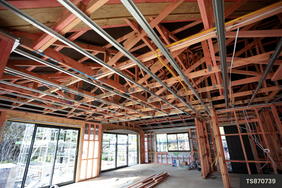 Timber framing inside incomplete house