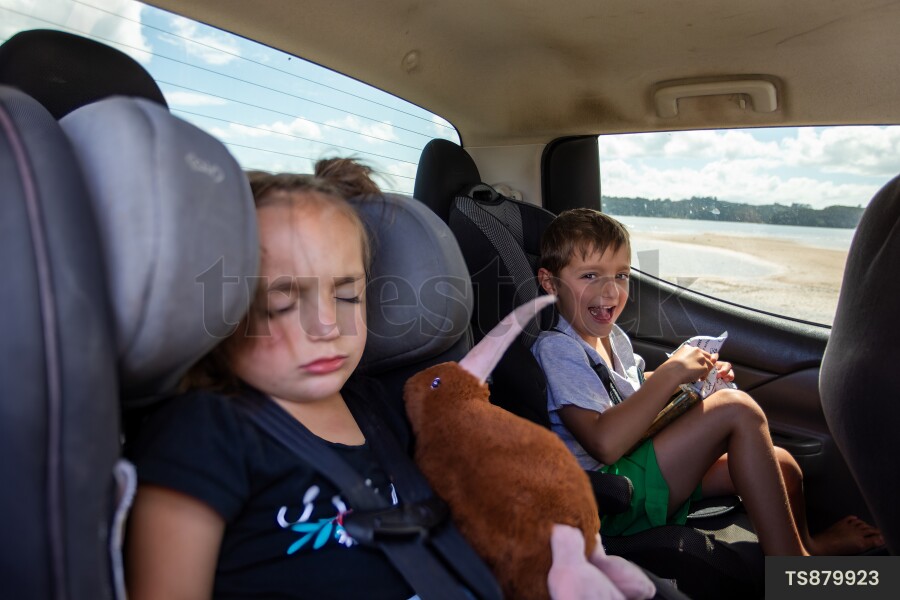 Brother and Sister in Back of Car