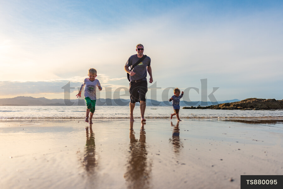 Father and Kids at Beach