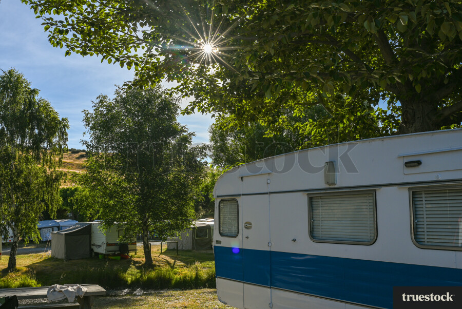 Campervan parked at a camp site in Tekapo