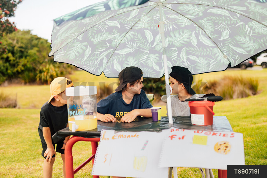 Young Boys Running Lemonade Stand