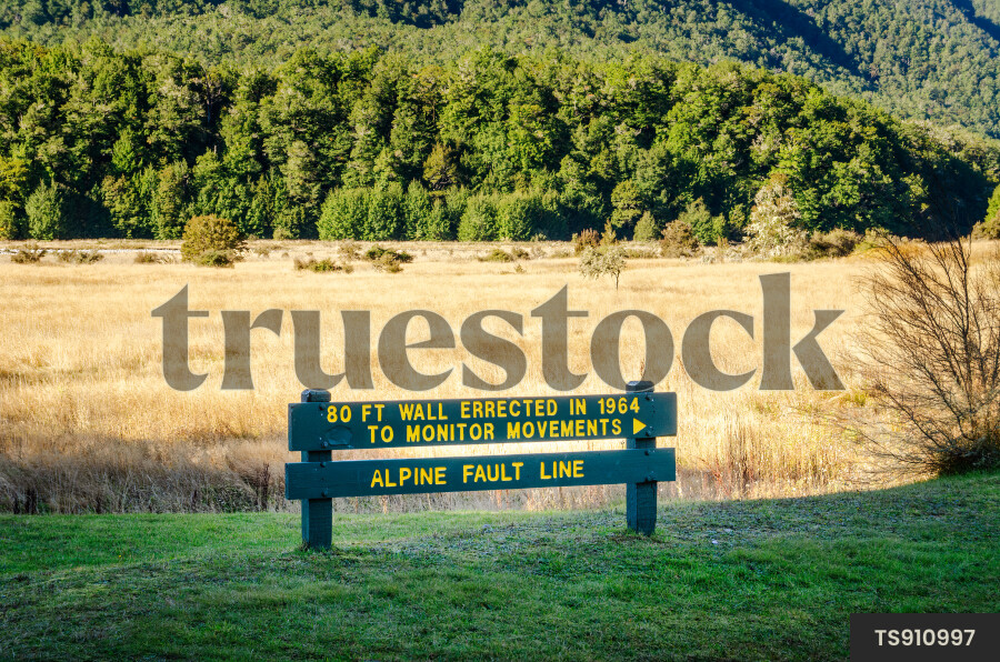 TS910997 Alpine fault line sign at lewis pass by Corin Walker Bain ...