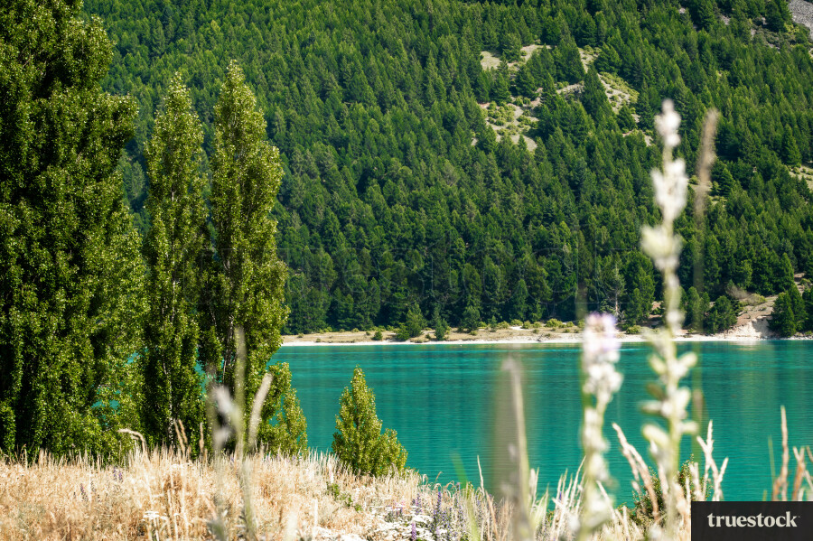 View of Lake Tekapo with mountains as the backdrop