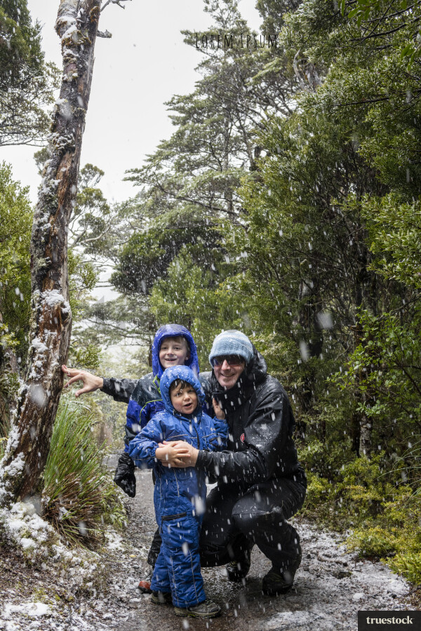Family on Hike in Rain