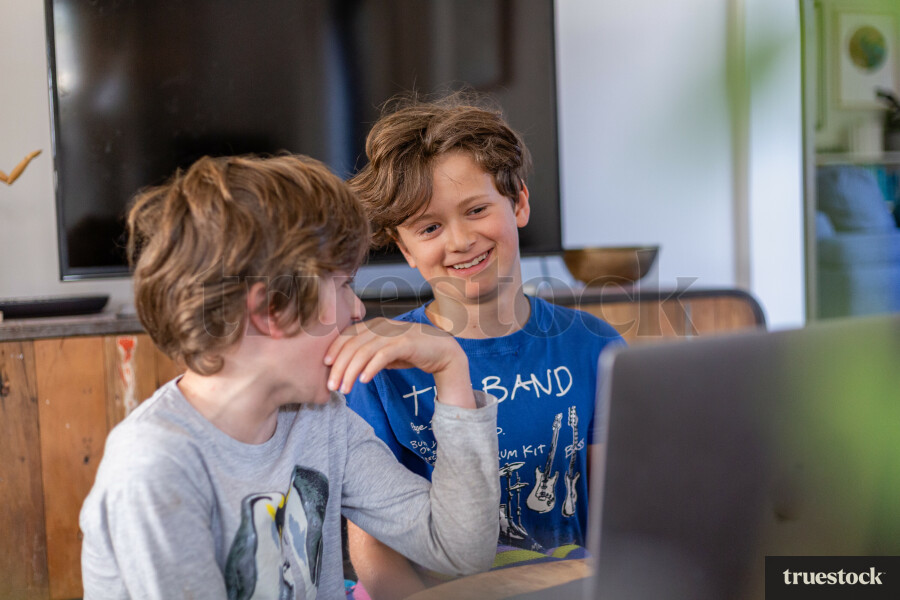 Children doing online school at home