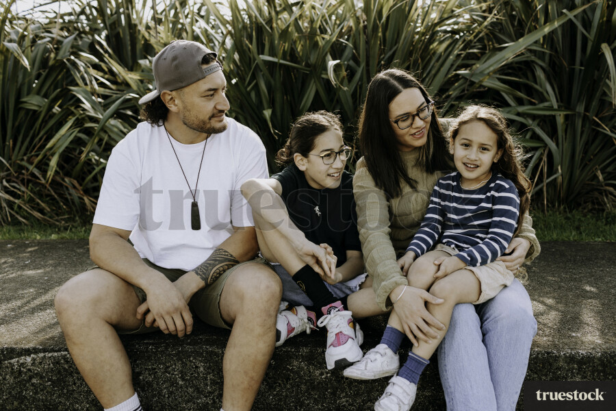 Family Photo in front of Flax