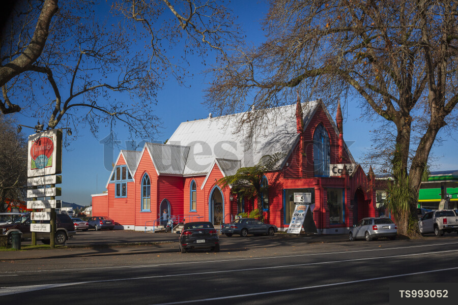 Red cafe and tree